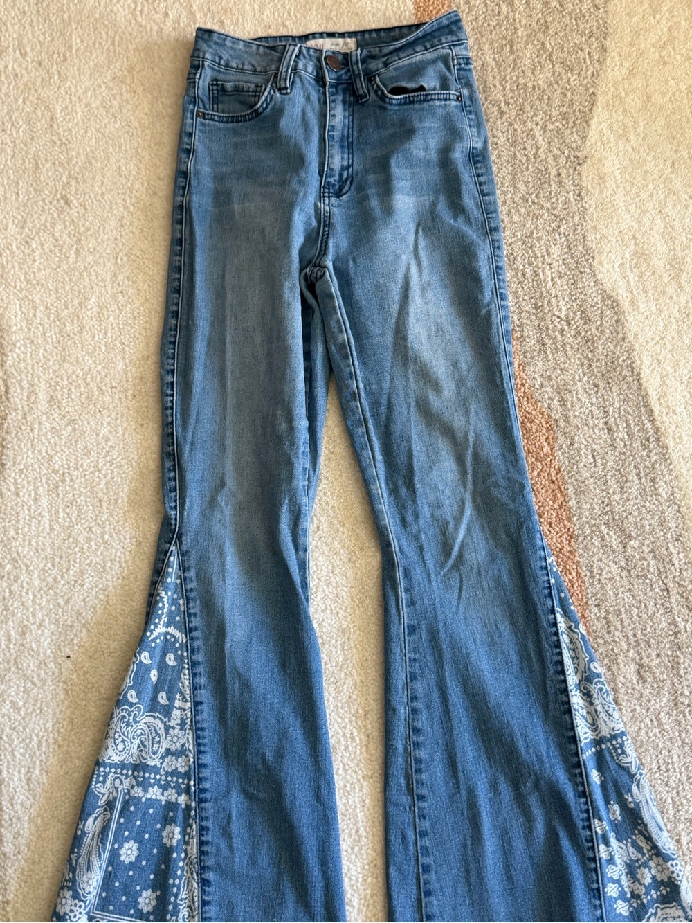 YMI Blue Flare Jeans with Bandana Panel